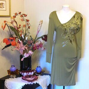 NWT I.AM.GIA Women's High Quality Long Sleeve V Neck Floral Embroidery Dress